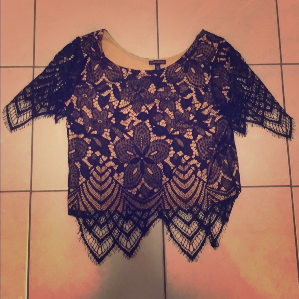 XS black lace express crop top